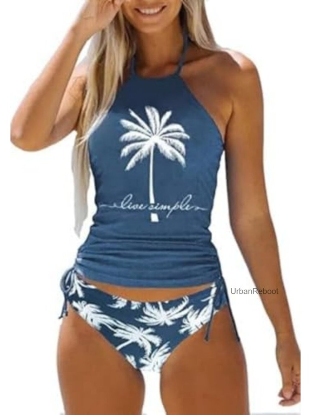 Women's Two Piece Tankini Set Halter Drawstring Graphic Print Swimwear